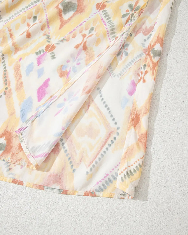 Printed Half Sleeve Shirred High Waist Maxi Dress