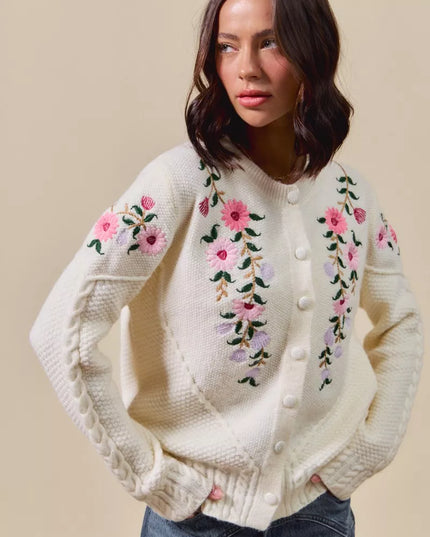SO ME Floral Embroidered Coquette Sweater Cardigan