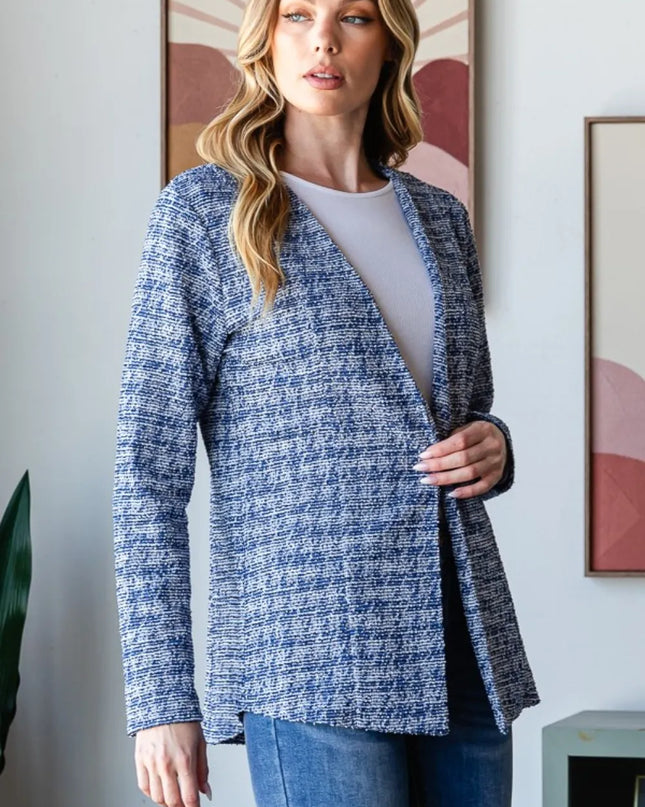 Heimish Full Size Houndstooth Tweed Open Front Blazer
