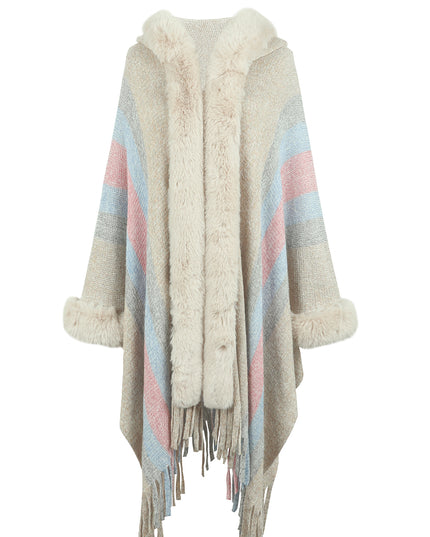 Color Block Fringe Detail Poncho