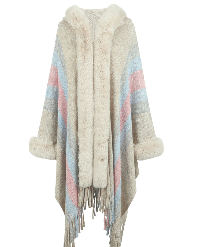 Color Block Fringe Detail Poncho