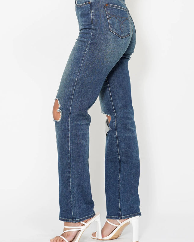 Judy Blue Full Size Hw Ripped Knee Dad Jeans Plus Size