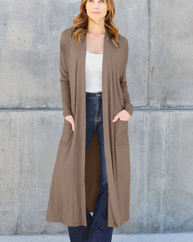 Basic Bae Full Size Open Front Long Sleeve Cover Up Mocha