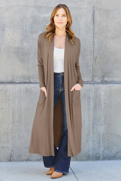 Basic Bae Full Size Open Front Long Sleeve Cover Up Mocha