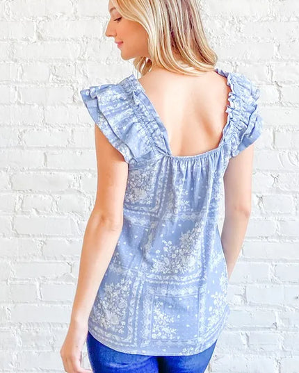 And The Why Boho Print Ruffle Baby Doll Tank Top