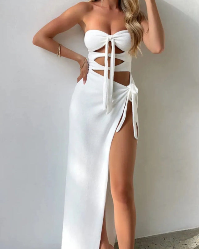 Cutout Split Sweetheart Neck Tube Dress White