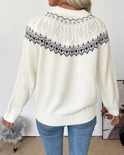 Fair Isle Pattern Crew Neck Sweater