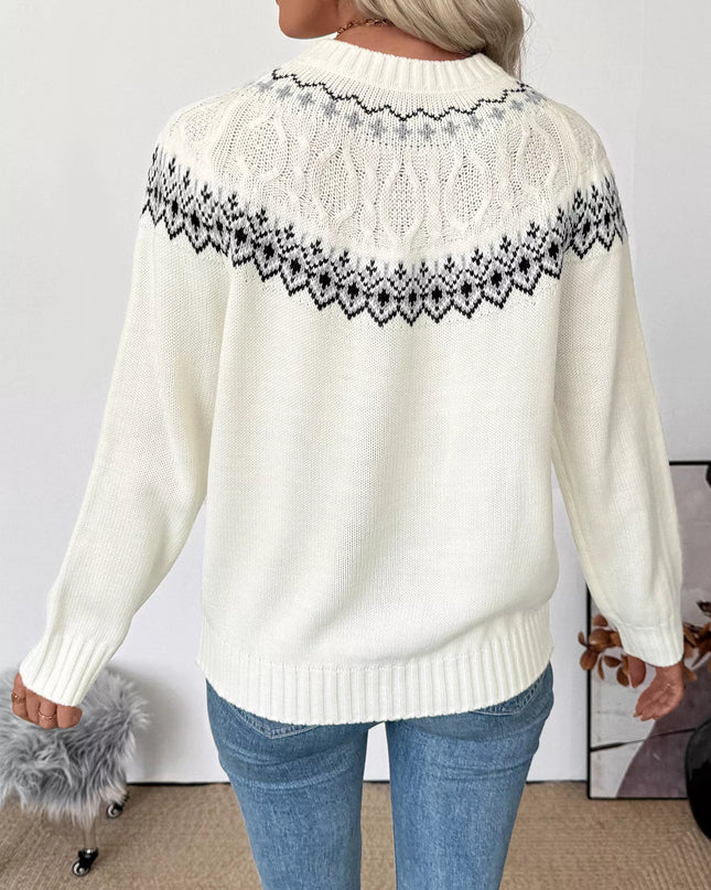 Fair Isle Pattern Crew Neck Sweater