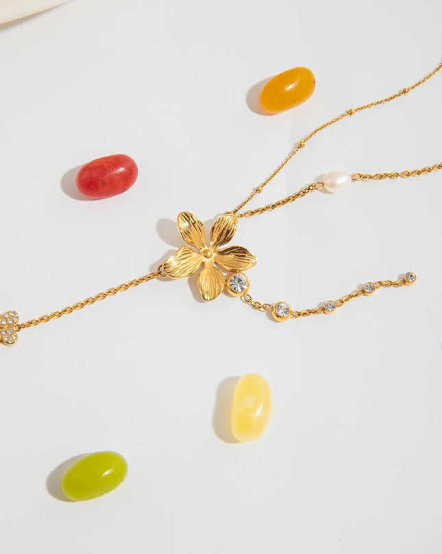 3-Piece 18K Gold-Plated Stainless Steel Flower Necklace