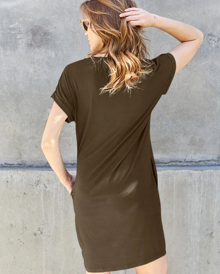 Basic Bae Full Size Round Neck Short Sleeve Dress with Pockets