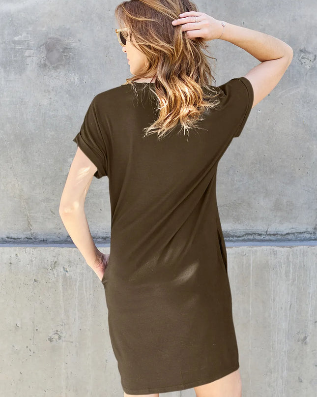 Basic Bae Full Size Round Neck Short Sleeve Dress with Pockets