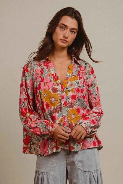BiBi Woven Floral Printed Shirt Top