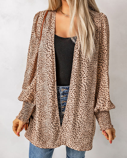 Leopard Print Balloon Sleeve Cardigan Beige