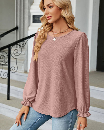 Round Neck Flounce Sleeve Blouse 