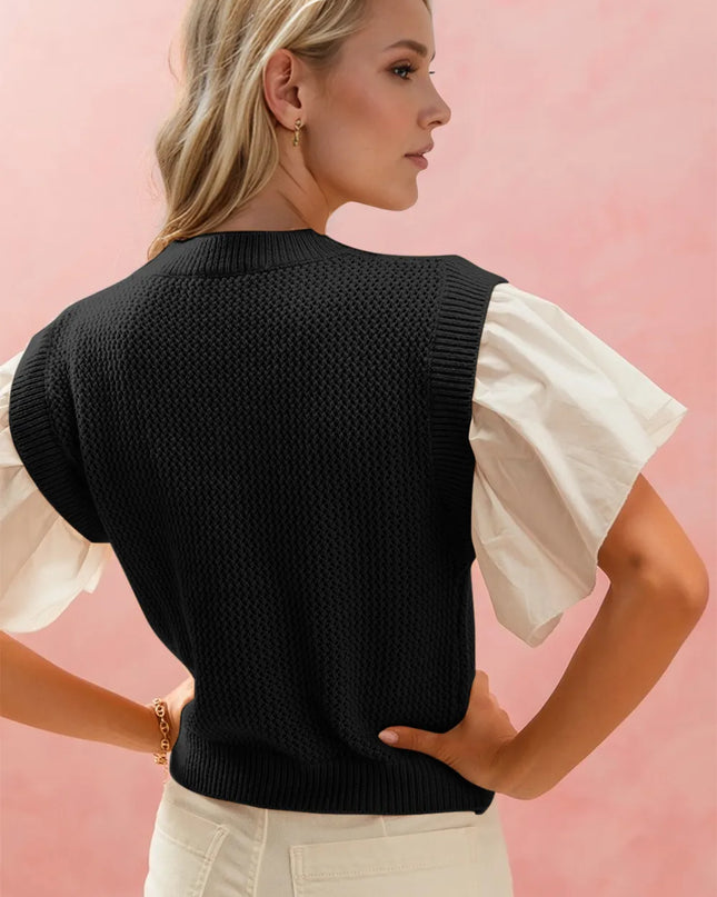 Oh Full Size Ruffled Round Neck Short Sleeve Sweater