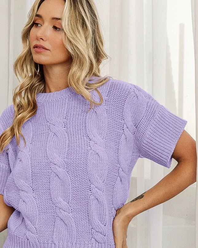 BiBi Cable Knit Textured Sweater Top LAVENDER