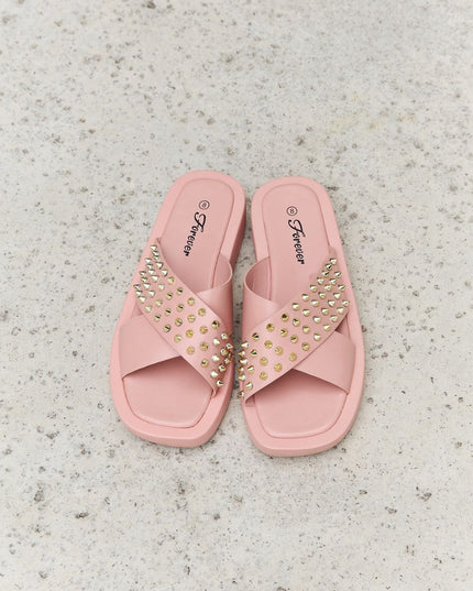Forever Link Studded Cross Strap Sandals in Blush