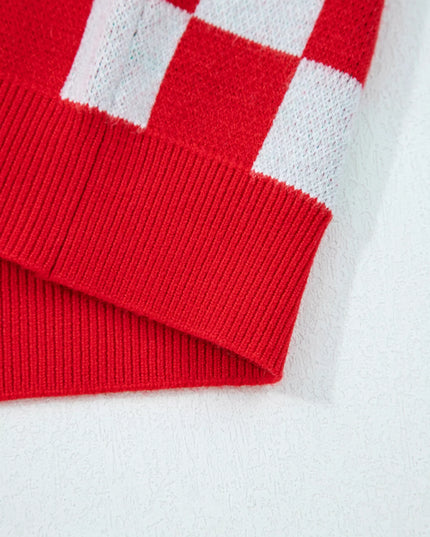 Christmas Tree Pattern Checkered Button V Neck Cardigan