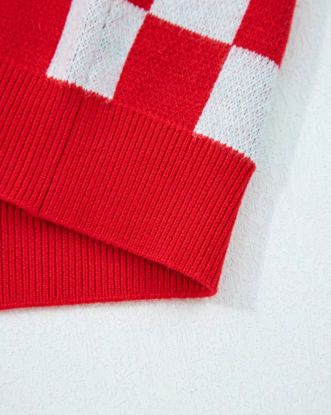 Christmas Tree Pattern Checkered Button V Neck Cardigan