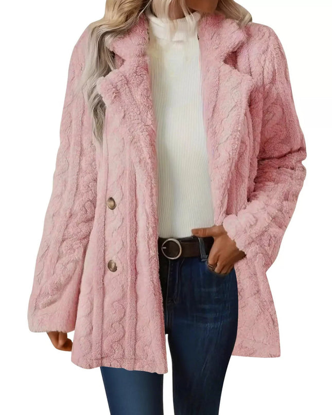 Double-Breasted Fleece Longline Coat