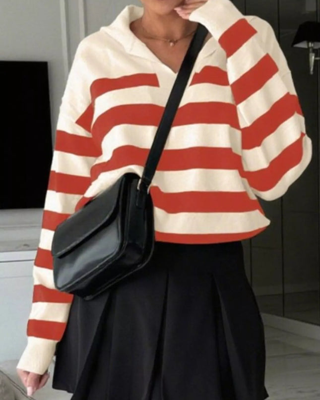 Striped Dropped Shoulder Knit Top