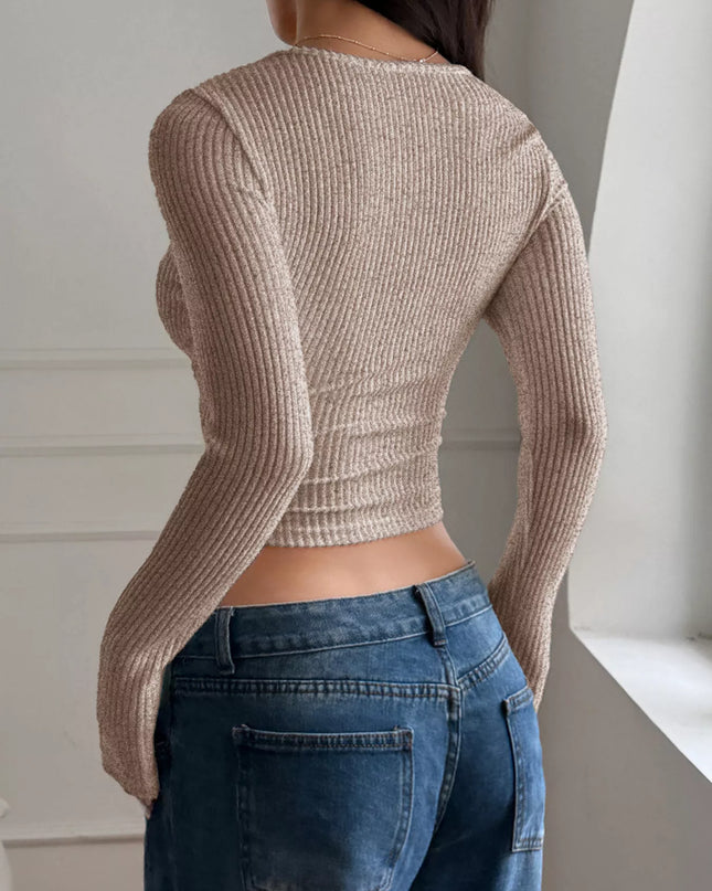Ribbed Long Sleeve Crop T-Shirt