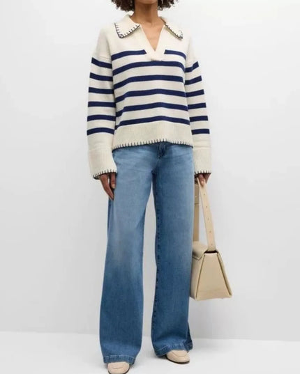 Striped Johnny Collar Sweater