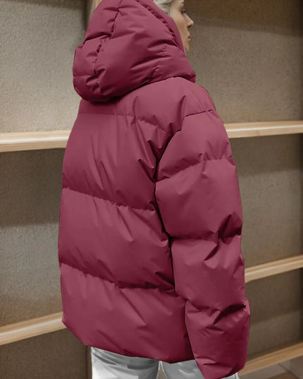 Pocketed Zip Up Hooded Puffer Jacket