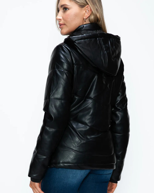 How Dare U Pocketed Zip Up Puffer Jacket with Removable Hood