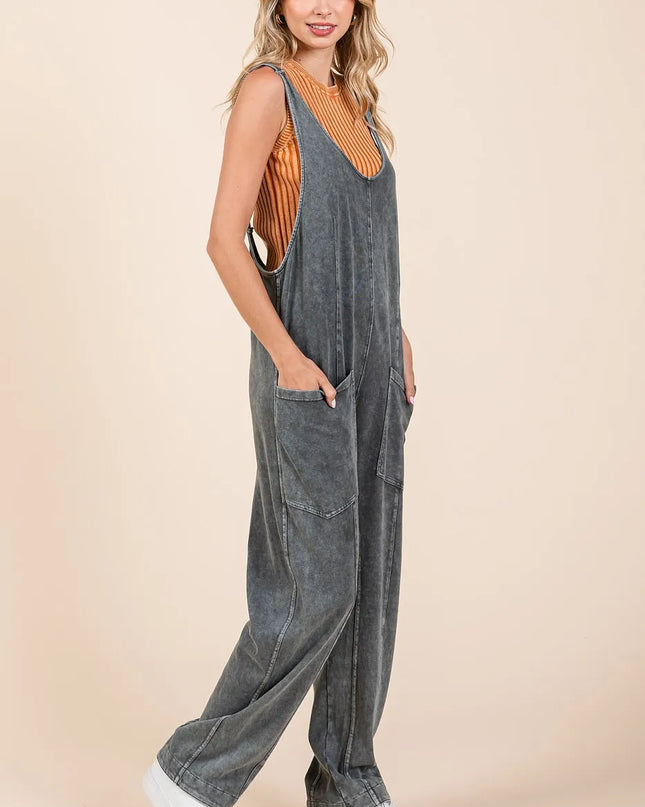 Mittoshop Mineral Wash Relaxed Fit Sleeveless Harem Jumpsuit