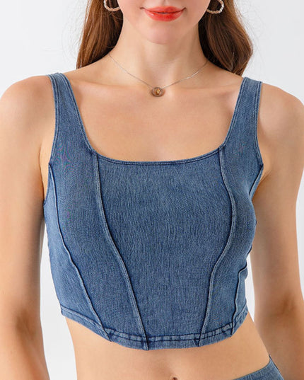 Seam Detail Cropped Denim Tank