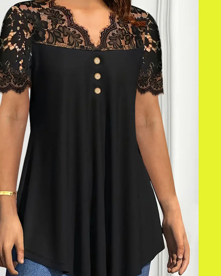 Lace Panel Short Sleeve Blouse 