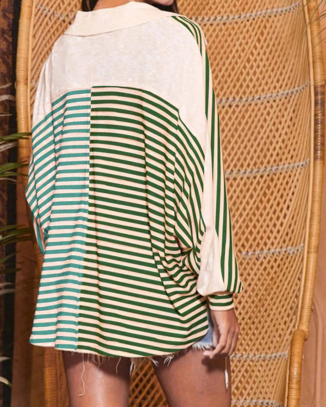 Striped Button Front Casual Top