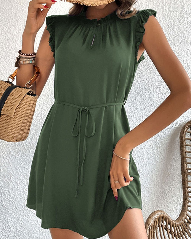 Perfee Ruffled Tie-Waist Keyhole Dress