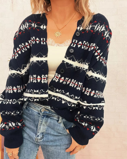 Vintage Pattern Button-Down Cardigan