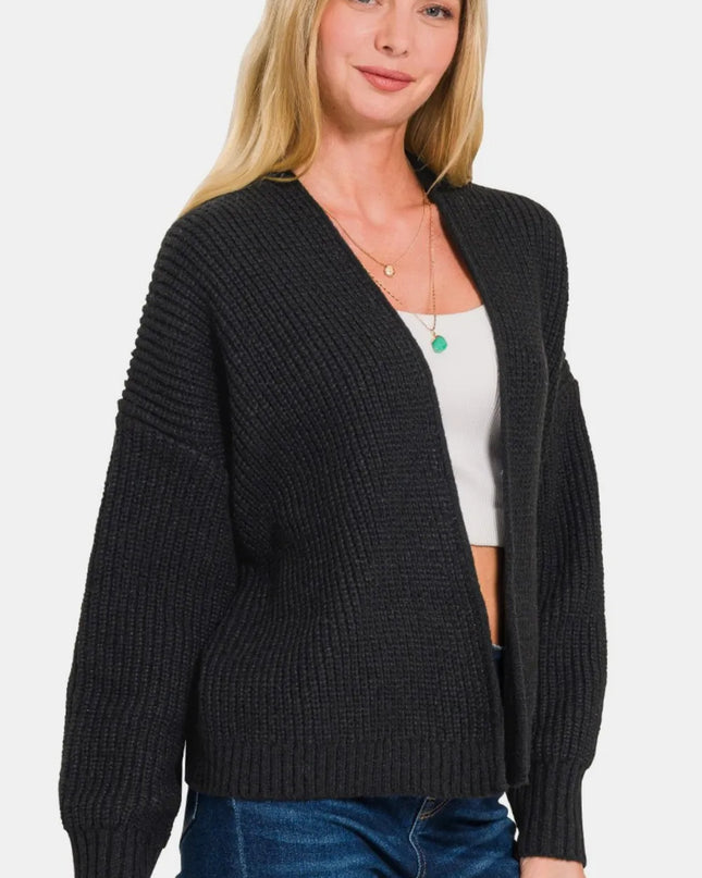 Zenana Open Front Drop Shoulder Sweater Cardigan Black