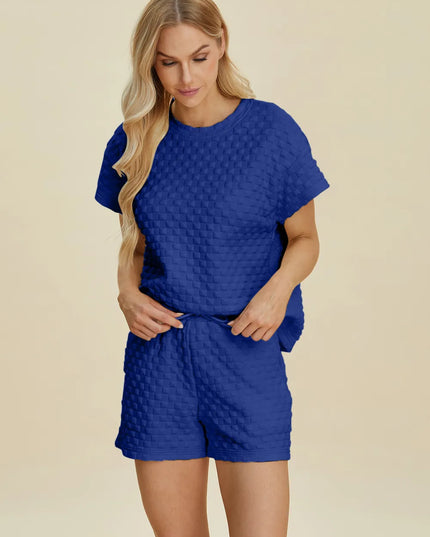 Double Take Full Size Texture T-Shirt and Shorts Set
