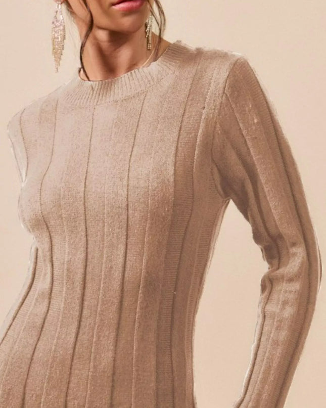 SO ME Ribbed Long Sleeve Mini Sweater Dress LATTE