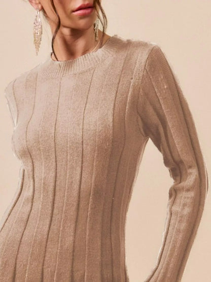 SO ME Ribbed Long Sleeve Mini Sweater Dress LATTE