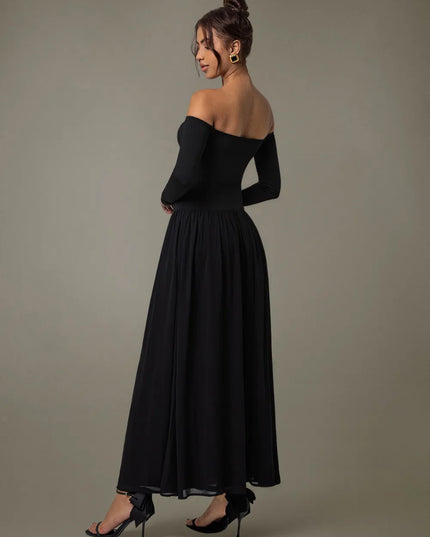 Off Shoulder Long Sleeve Maxi Dress 