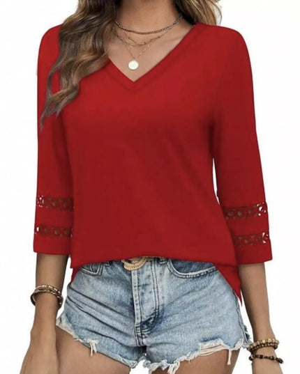 Full Size V-Neck 3/4 Sleeve T-Shirt Plus Size