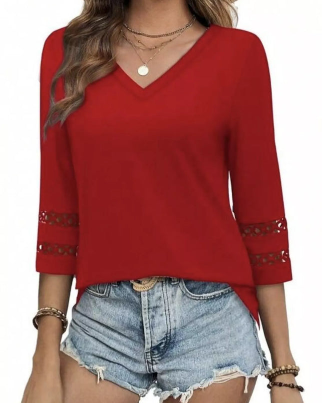 Full Size V-Neck 3/4 Sleeve T-Shirt Plus Size