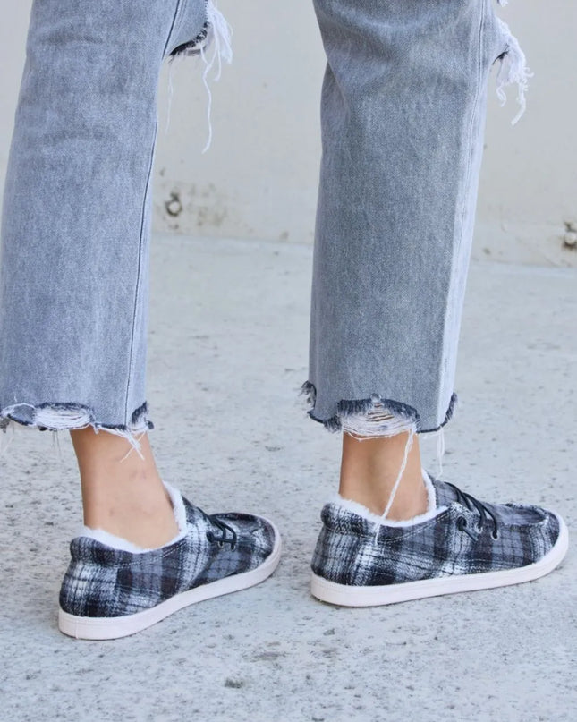 Forever Link Plaid Plush Flat Sneakers