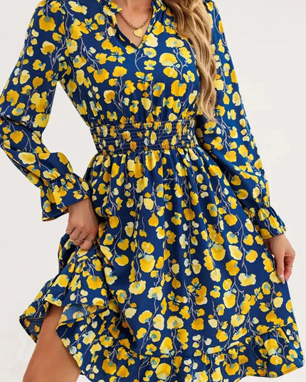 Floral Print Flounce Sleeve Ruffle Hem Dress