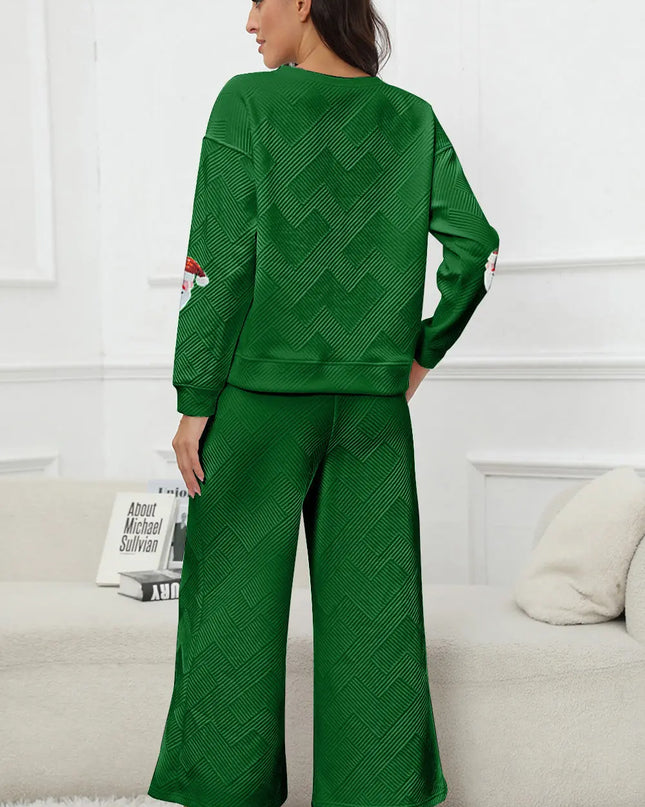 Santa Sequin Round Neck Top and Pants Set