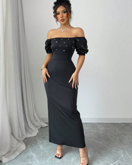 Off Shoulder Short Sleeve Maxi Dress 
