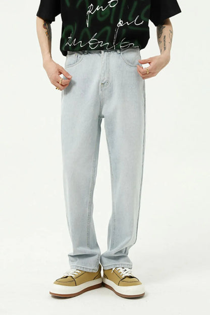 Washed Straight-Leg Slim Jeans Light