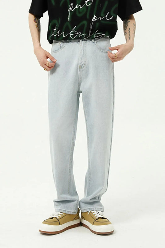 Washed Straight-Leg Slim Jeans Light