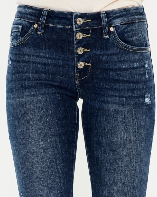 Kancan Mid Rise Button Fly Flare Jeans