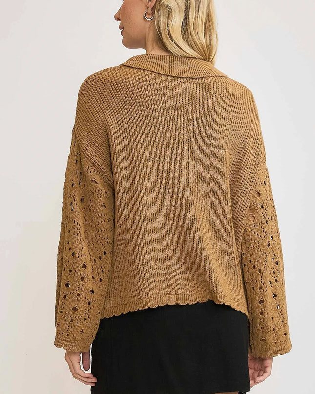 Umgee Crochet Button Down Knit Cardigan